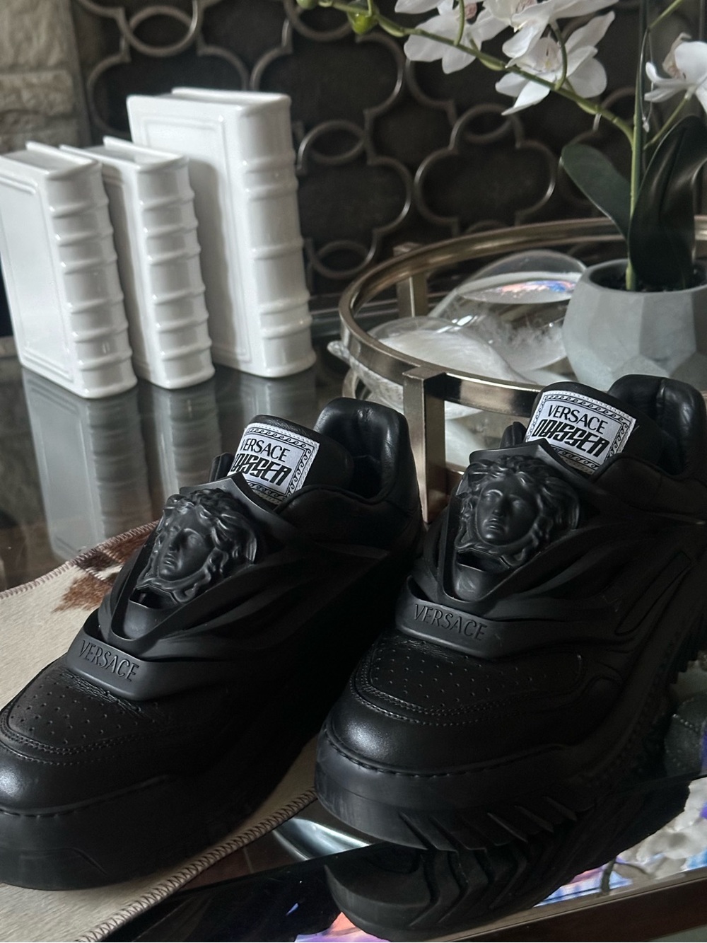 Versace Black Medusa-Embellished Men’s Sneakers Leather high trainers